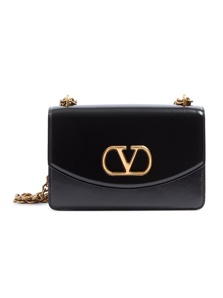 Women's Vain Shoulder Bag in Shiny Calfskin - Black