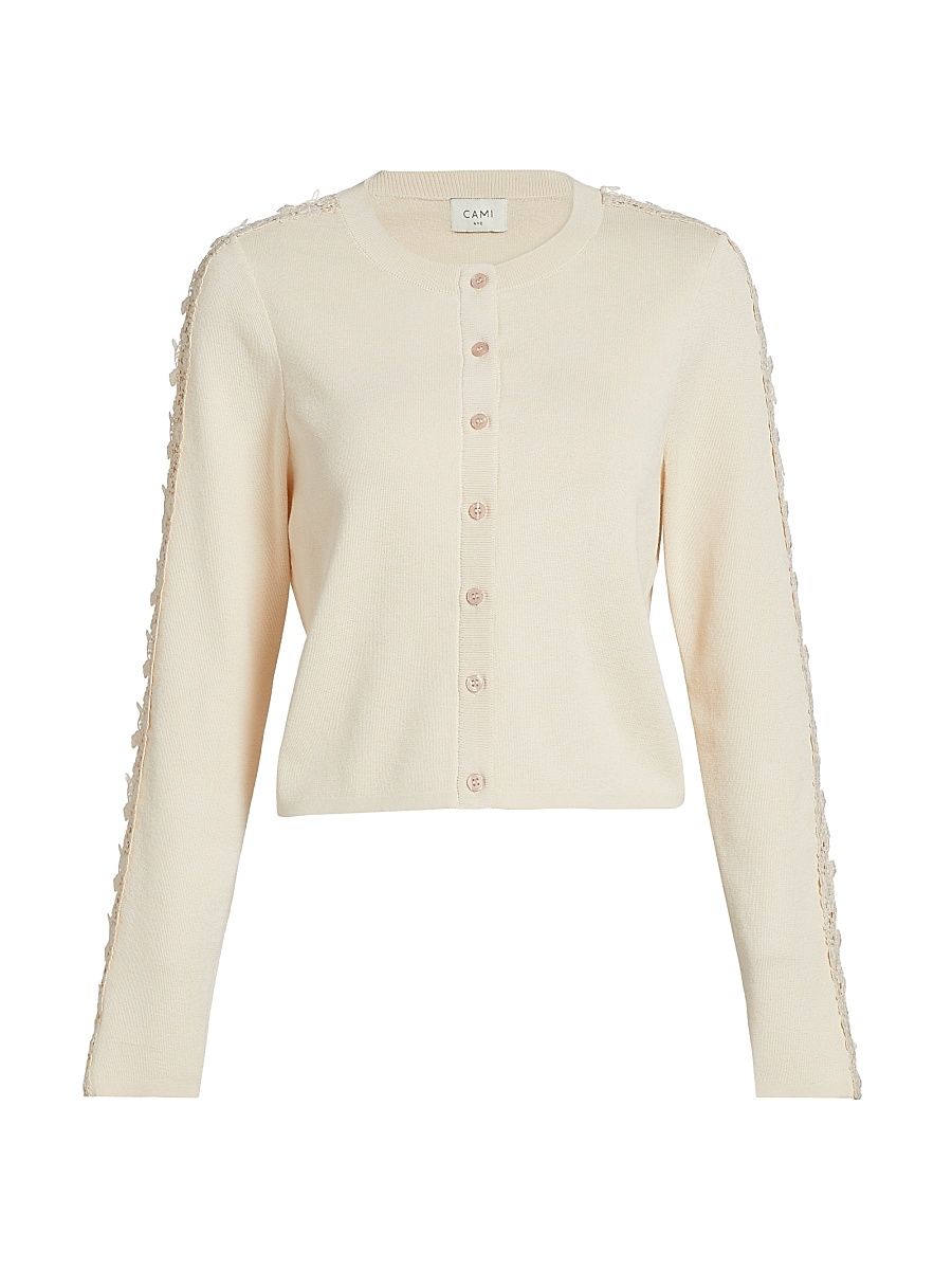 Women's Garcia Lace-Trim Cardigan - Bone - Size Large