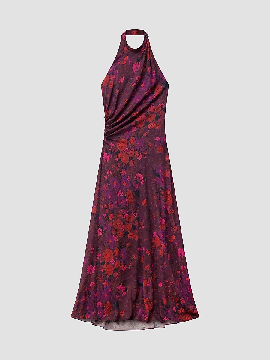 A. L.C. Women's Scarlett Floral Halter Gown - Deep Mulberry Multi - Size 14