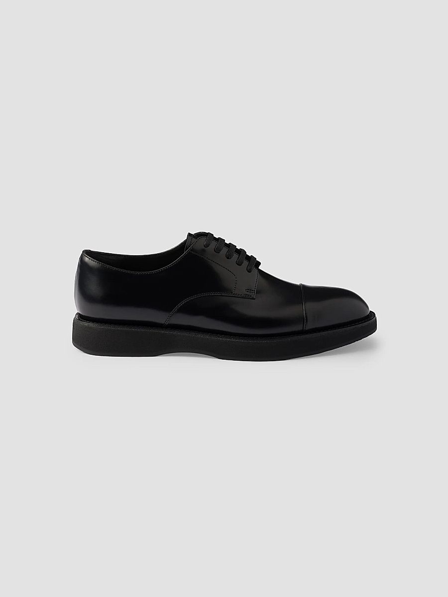 Prada Men's Brushed Leather Lace-Up Shoes - Brown - Size 7