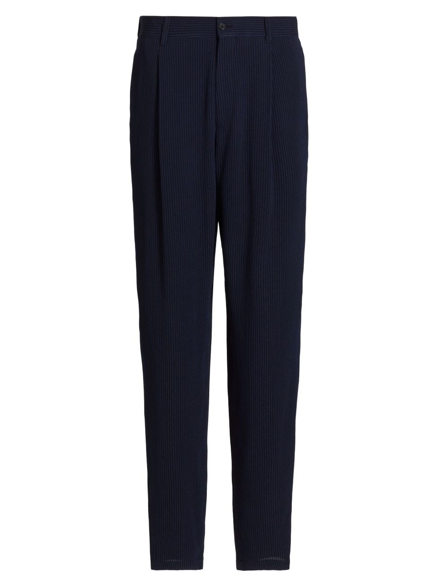 Giorgio Armani Men's Pinstriped Flat-Front Trousers - Black Beauty - Size 34