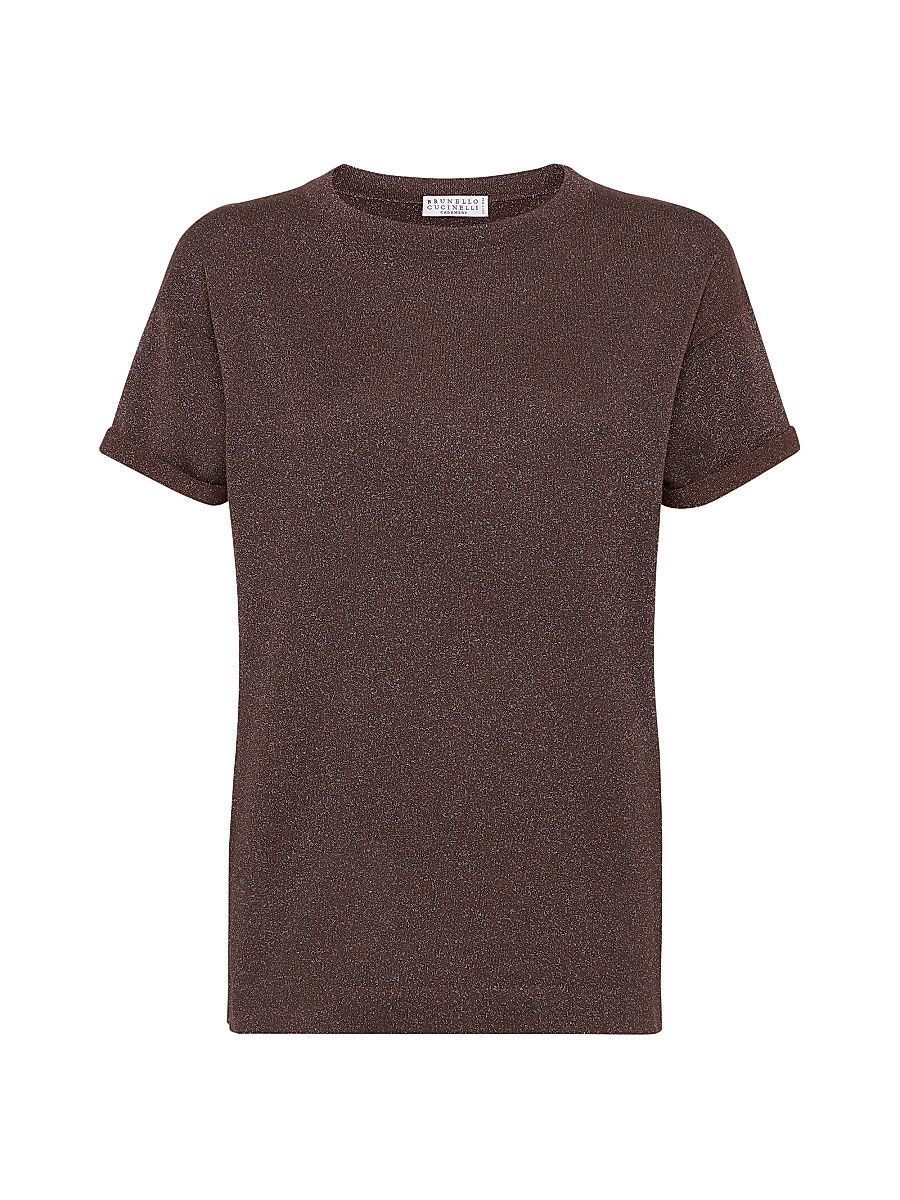 Women's Sparkling Cashmere and Silk Lightweight Knit T-Shirt - Cocoa - Size XXXXL