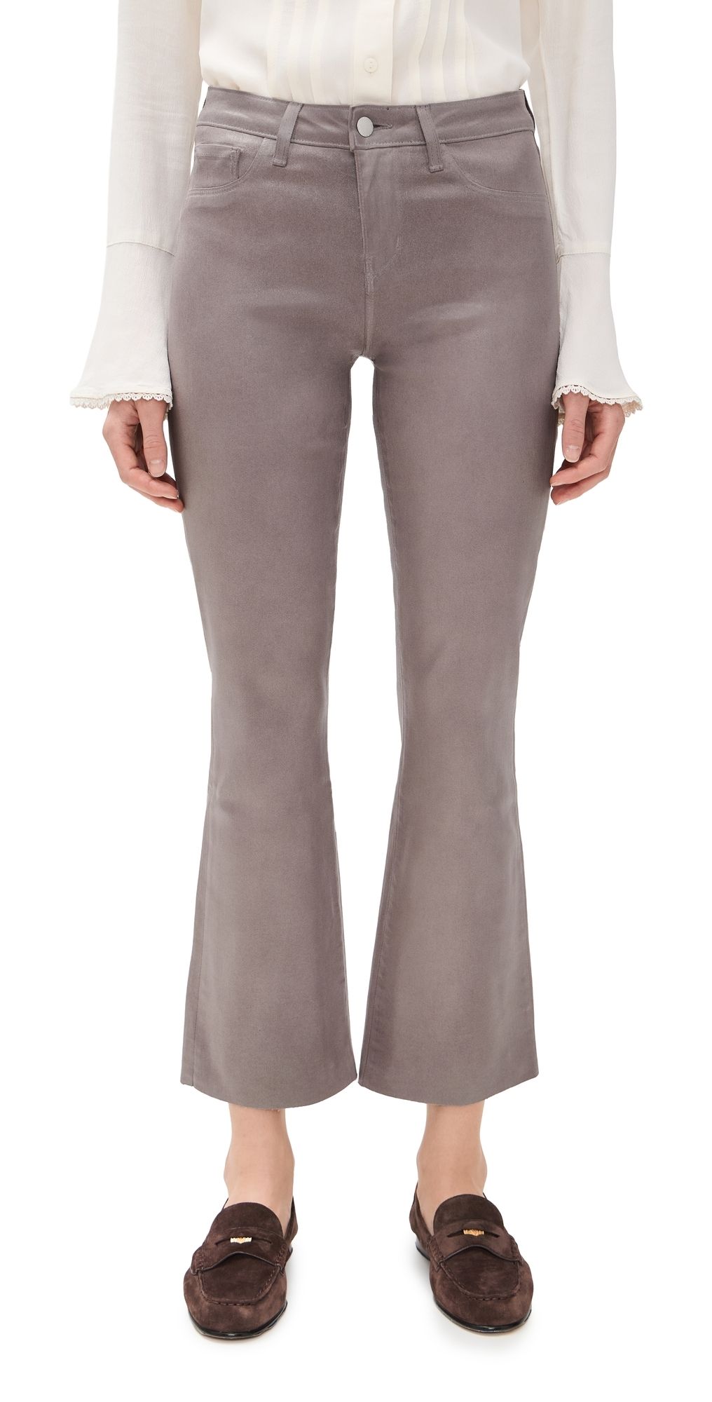 L'AGENCE Kendra Crop Flare Jeans Driftwood Coated 31