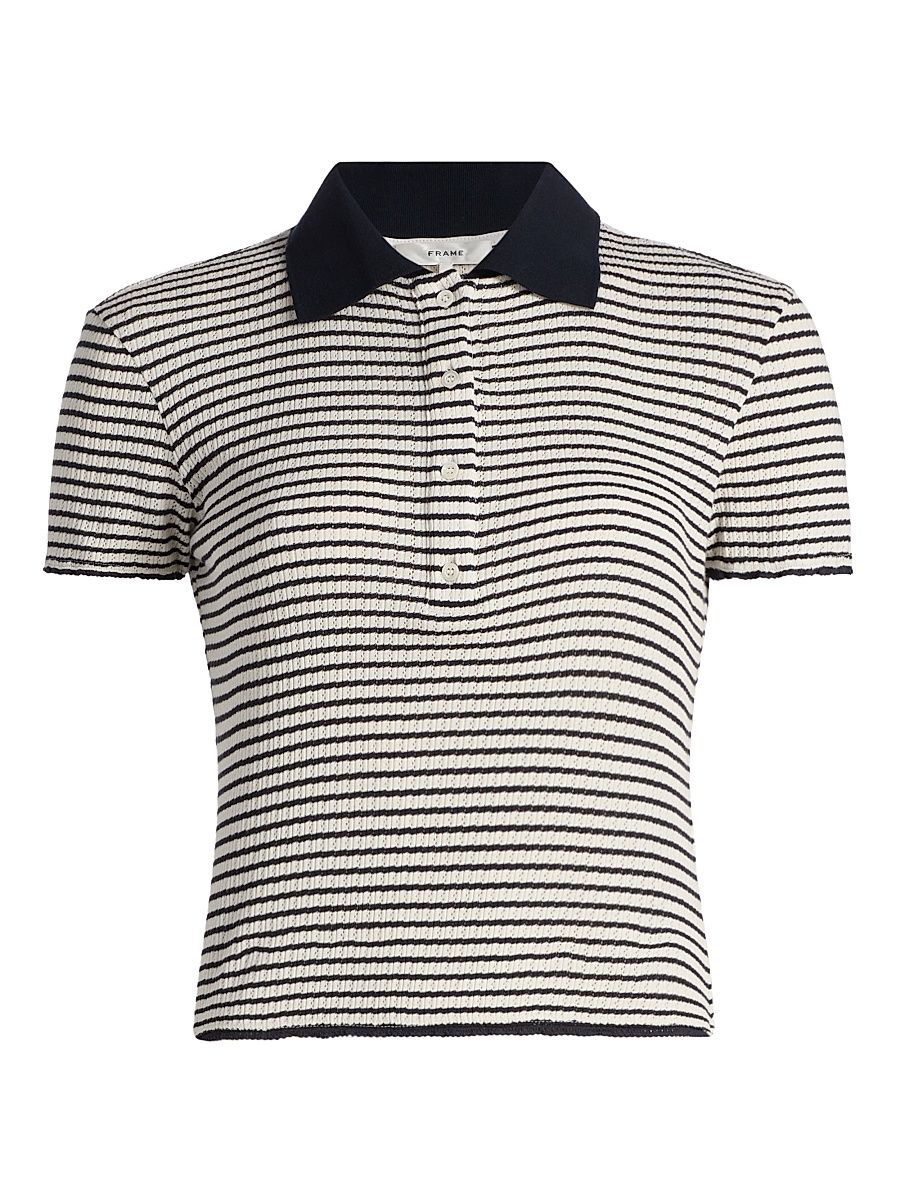 Women's The Pointelle Knit Polo Shirt - Navy Multi - Size XS