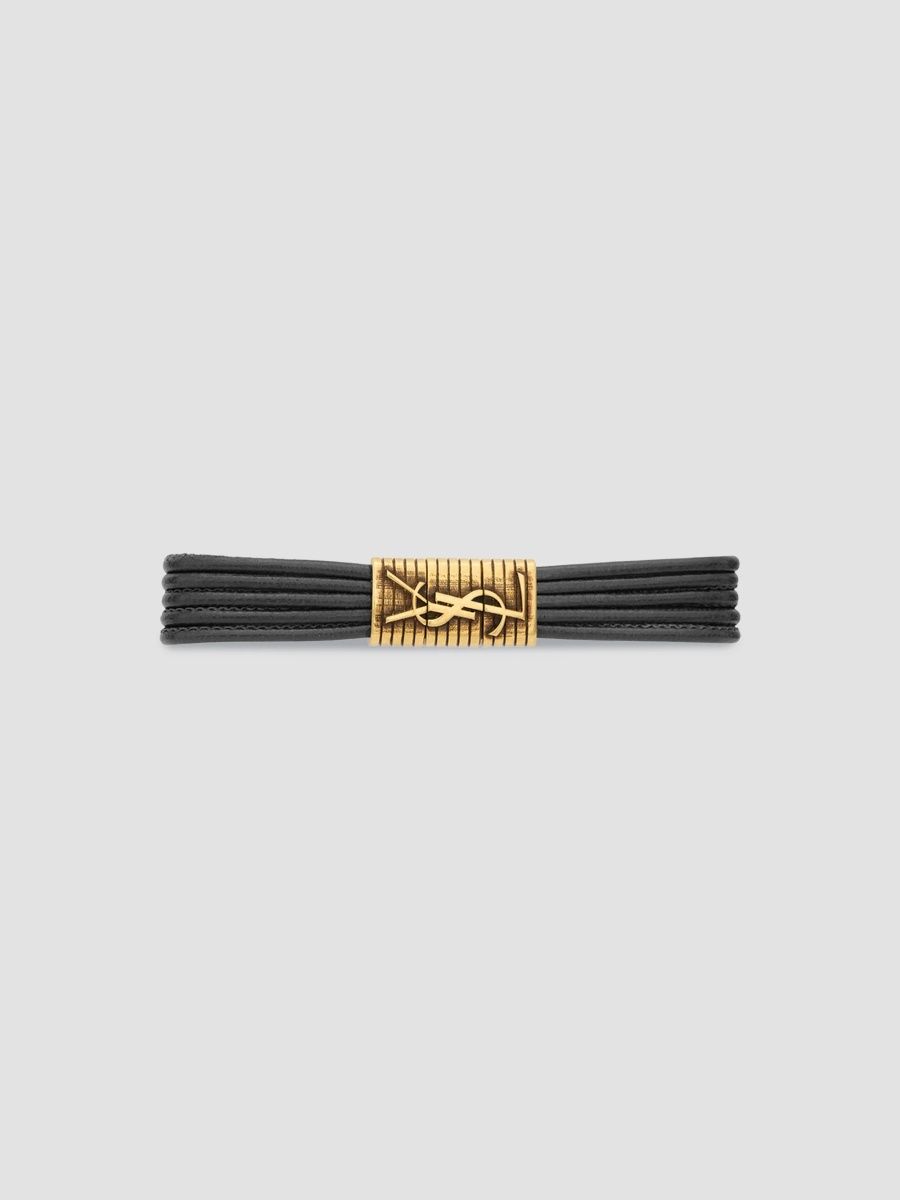 Saint Laurent Women's Cassandre Cord Bracelet in Leather and Metal - Black Multi - Size Large