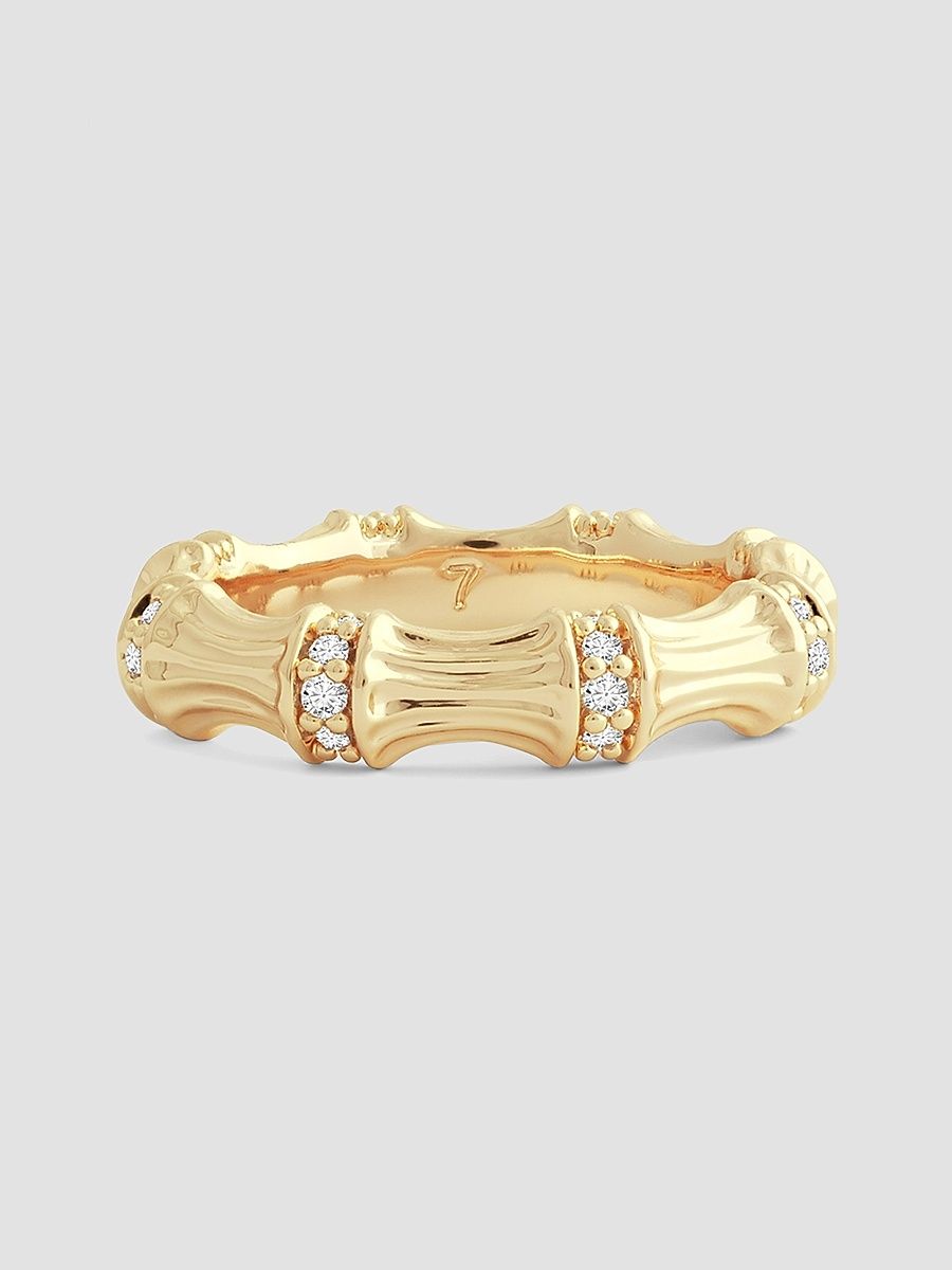 Women's Bamboo 18K-Gold-Plated & Cubic Zirconia Ring - Gold - Size 9