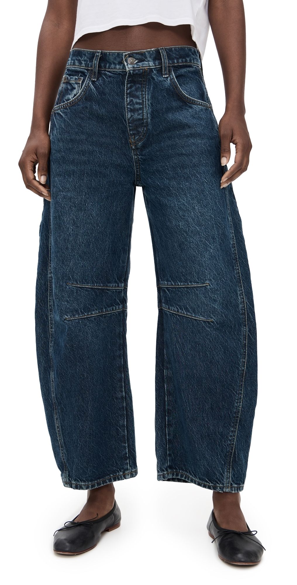 Free People Good Luck Mid Rise Barrel Jeans Deep End 30