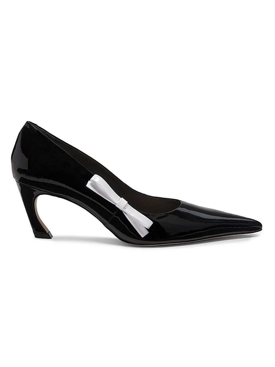 Women's 65MM Contrast Bow-Detail Patent Leather Pumps - Black White - Size 12