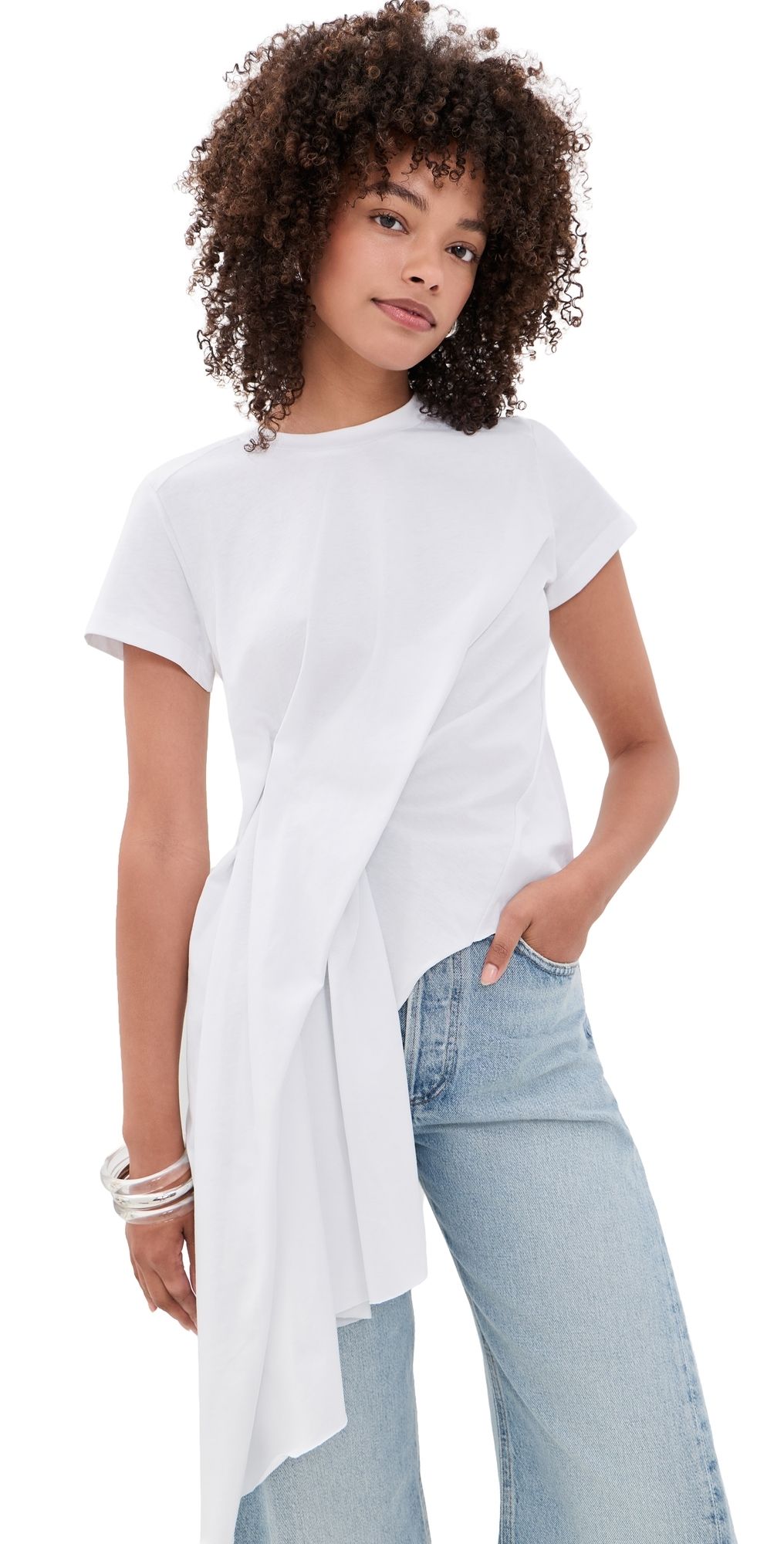 Marques'Almeida Draped Cap Sleeve T-Shirt White L
