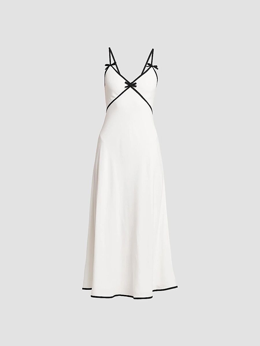 Women's Bow A-Line Midi Dress - White - Size 10