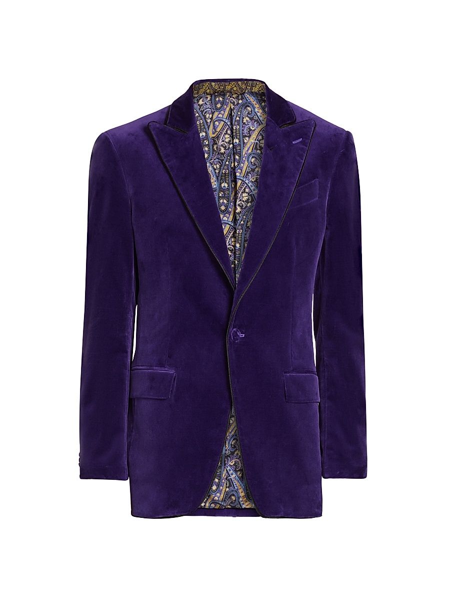 Men's Stretch-Velvet Tuxedo Jacket - Blue - Size 42