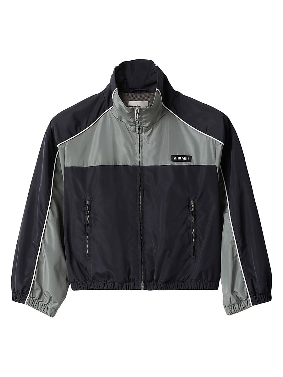 Women's Technical Silk Zipper Blouson Jacket - Blue - Size 10