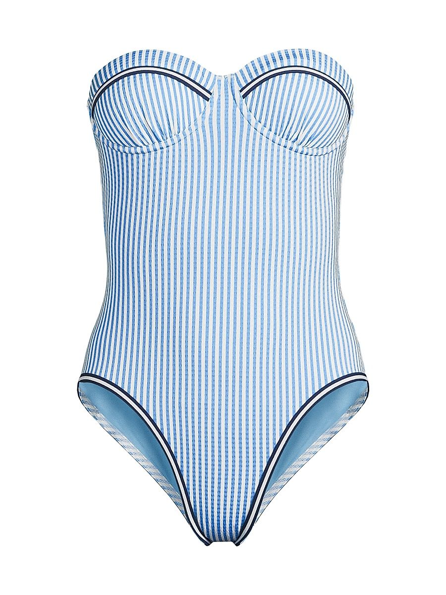 Women's Alma French Stripe One-Piece Swimsuit - French Blue Brule Stripe - Size Medium