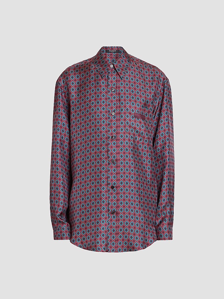 Balmain Men's Printed Silk Shirt - Multicolore - Size XL