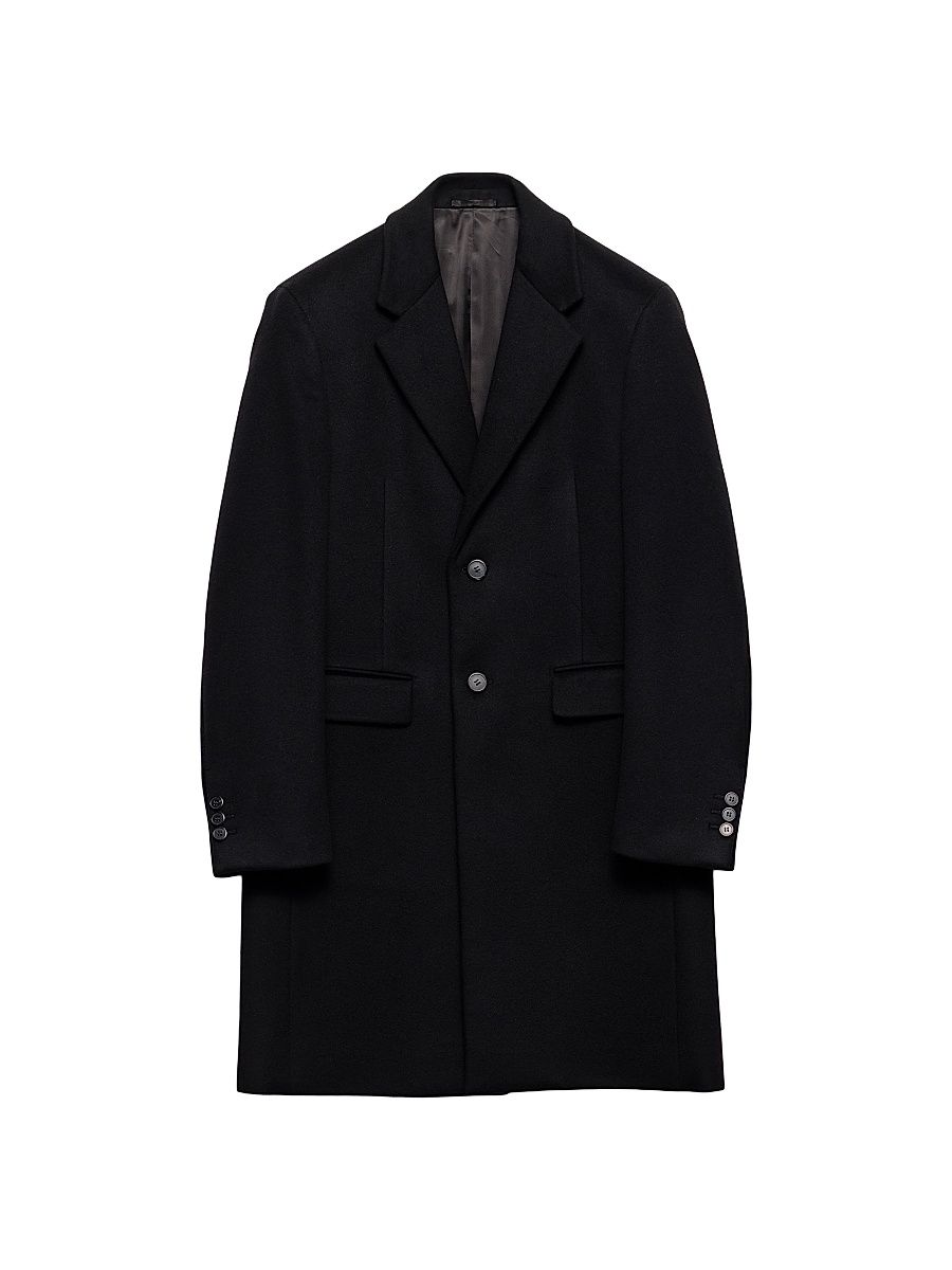 Men's Single-Breasted Wool Blend Coat - Black - Size 42