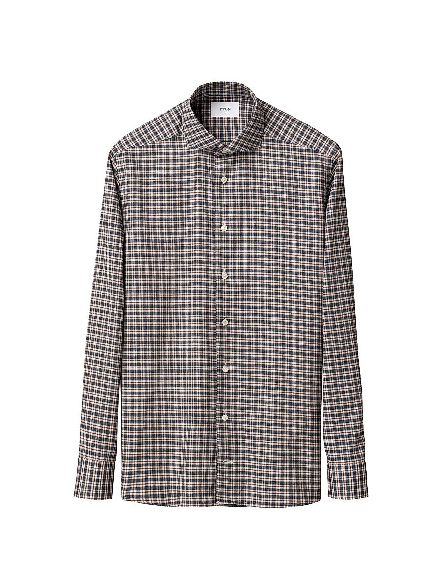 Men's Check Cotton Contemporary-Fit Shirt - Navy - Size 18