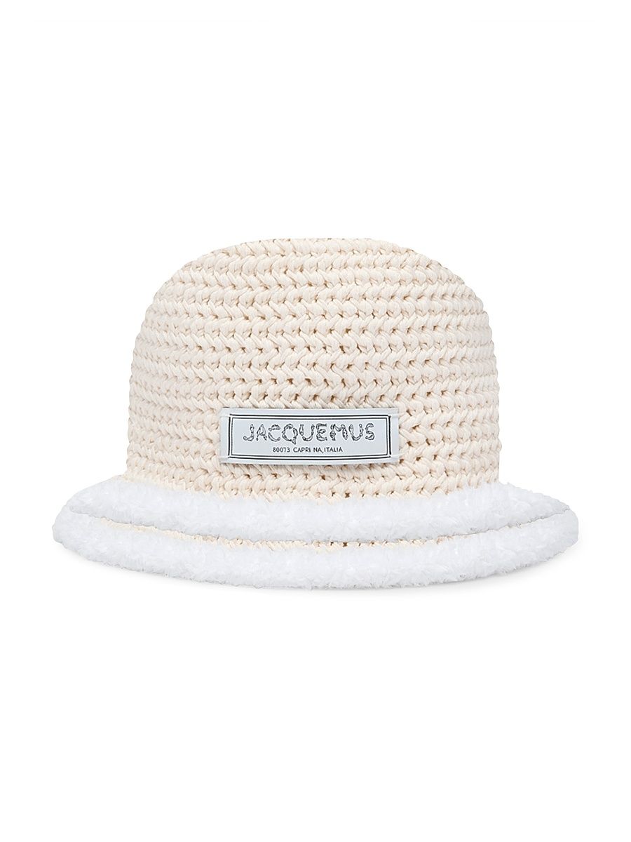 Women's Le Bob Bordino Faux-Shearling Trim Cotton Bucket Hat - White
