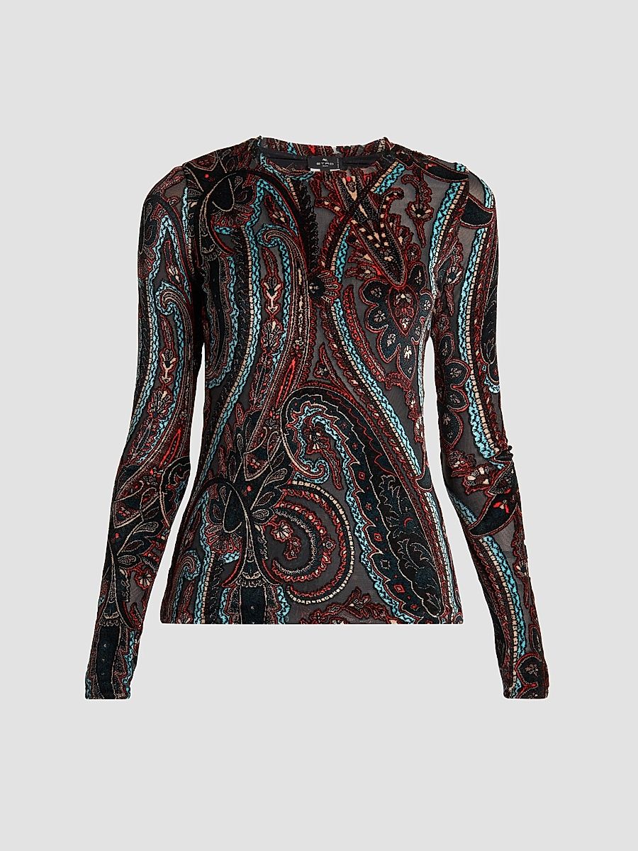 Women's Velvet Paisley Sheer Top - Size XL