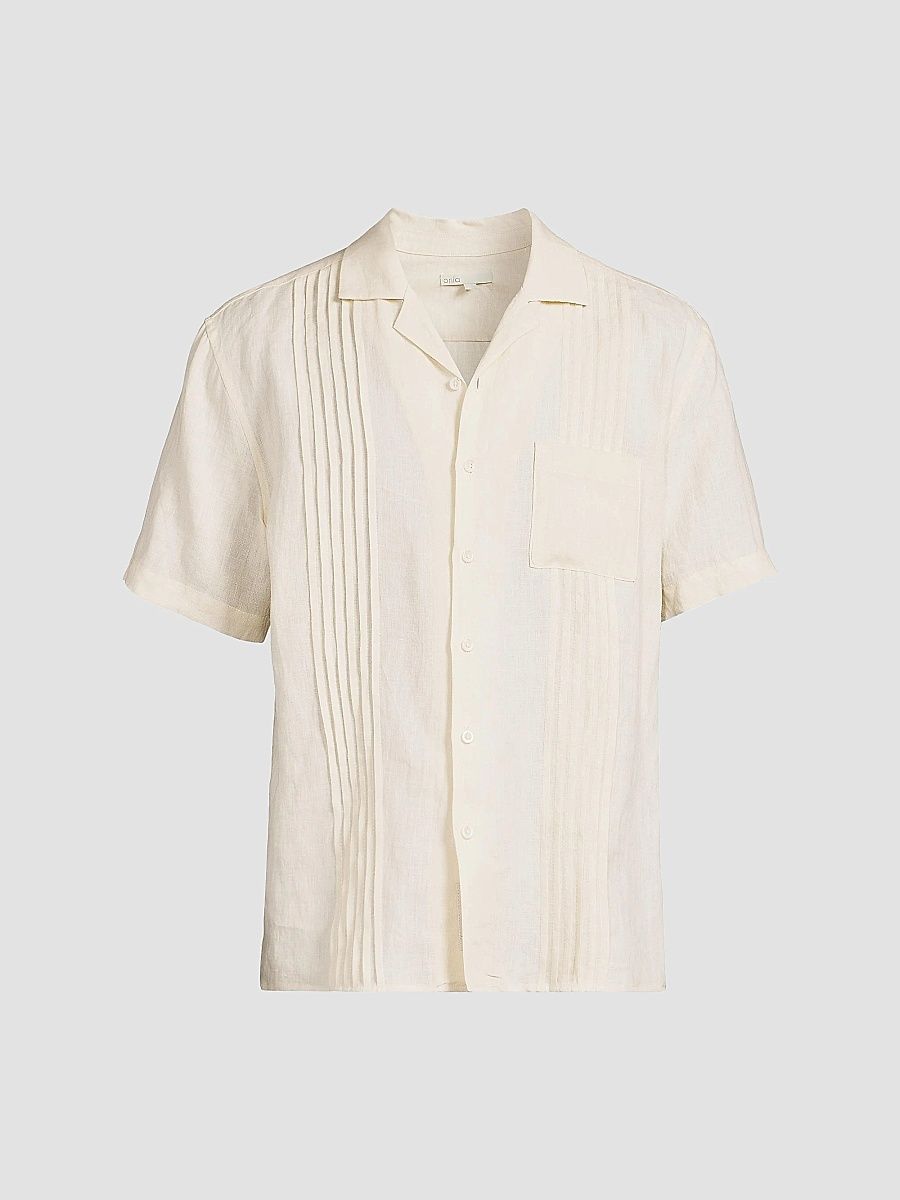 Onia Men's Linen Pintuck Camp Shirt - Natural - Size XXL