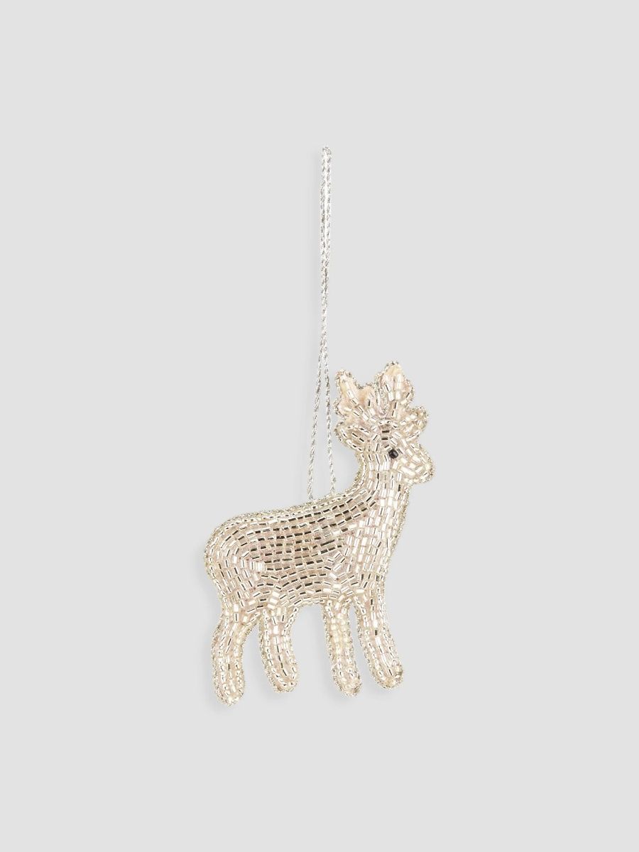 Sudha Pennathur Beaded Reindeer Ornament - Natural
