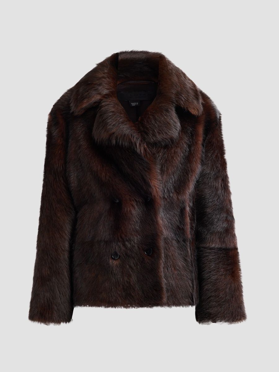 Nili Lotan Women's Cleophee Shearling Double-Breasted Coat - Dark Brown - Size XL