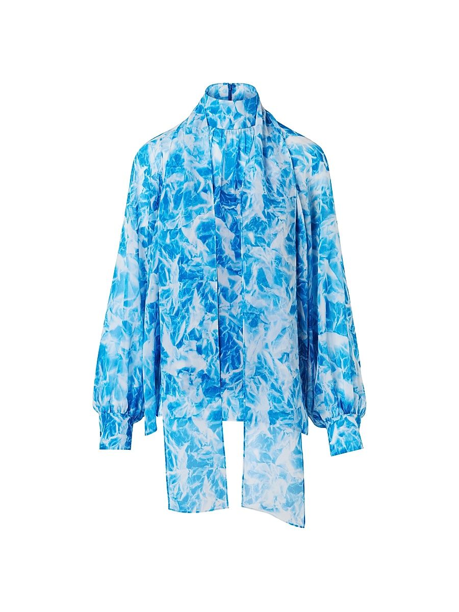 Women's Abstract-Print Silk Blouse - Twilight Ecru - Size 14