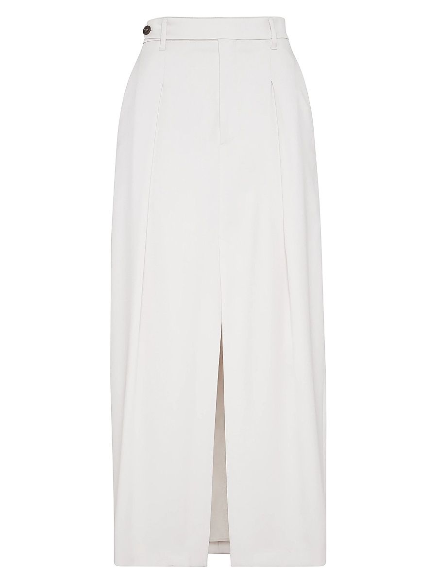 Women's Curved Sartorial Skirt in Virgin Wool and Mohair Twill with Monili - Panama - Size 2