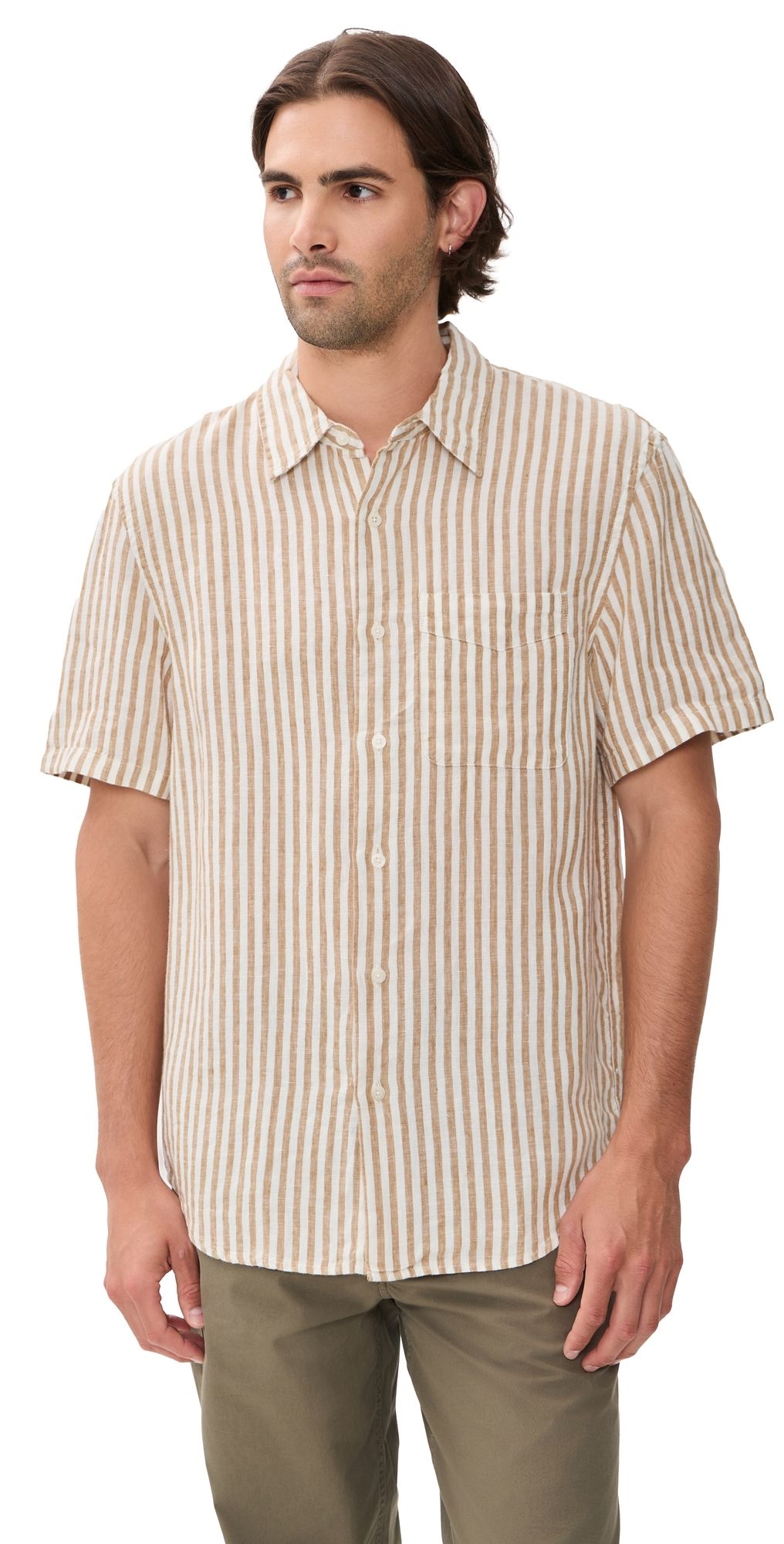 Madewell Collared Linen Shirt Golden Khaki Stripe S