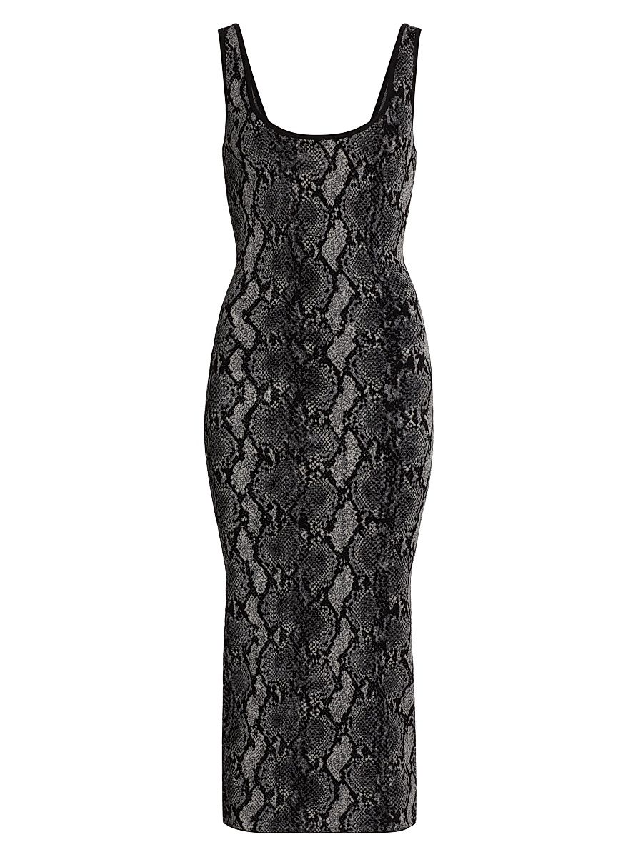 Women's Snake Jacquard Scoopneck Midi-Dress - Black - Size Medium
