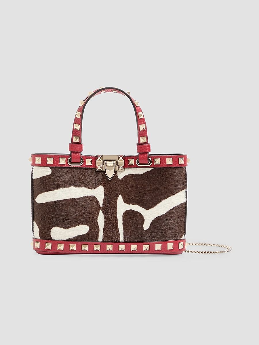 Valentino Women's Rockstud Mini Top Handle Bag - White Marrone Red