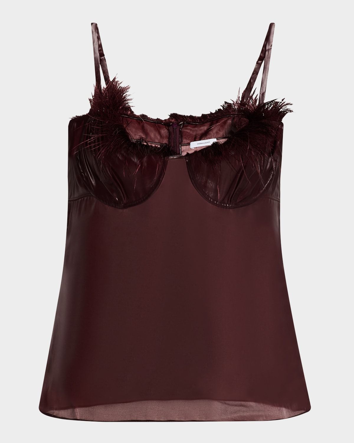 Feather-Trim Bustier Sheer Cami