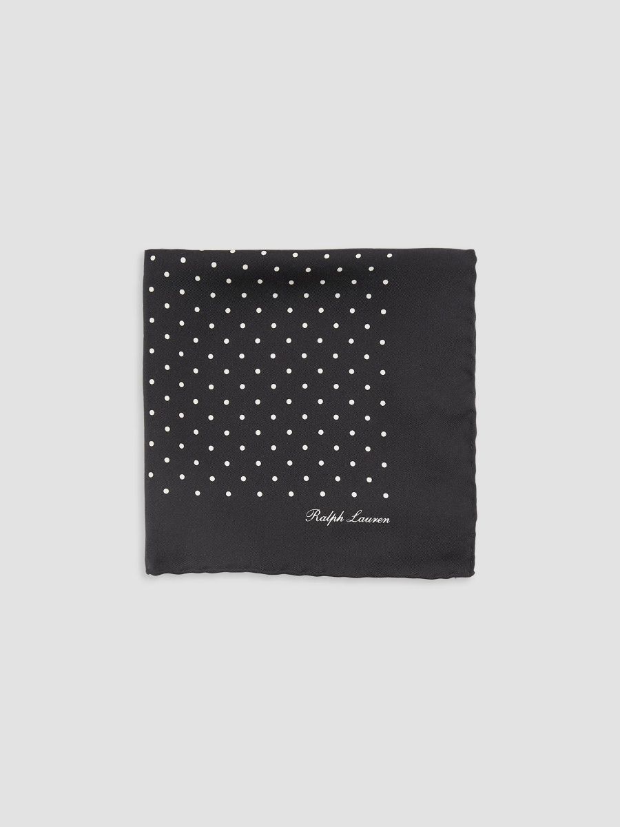 Ralph Lauren Purple Label Men's Polka Dot Silk Pocket Square - Black