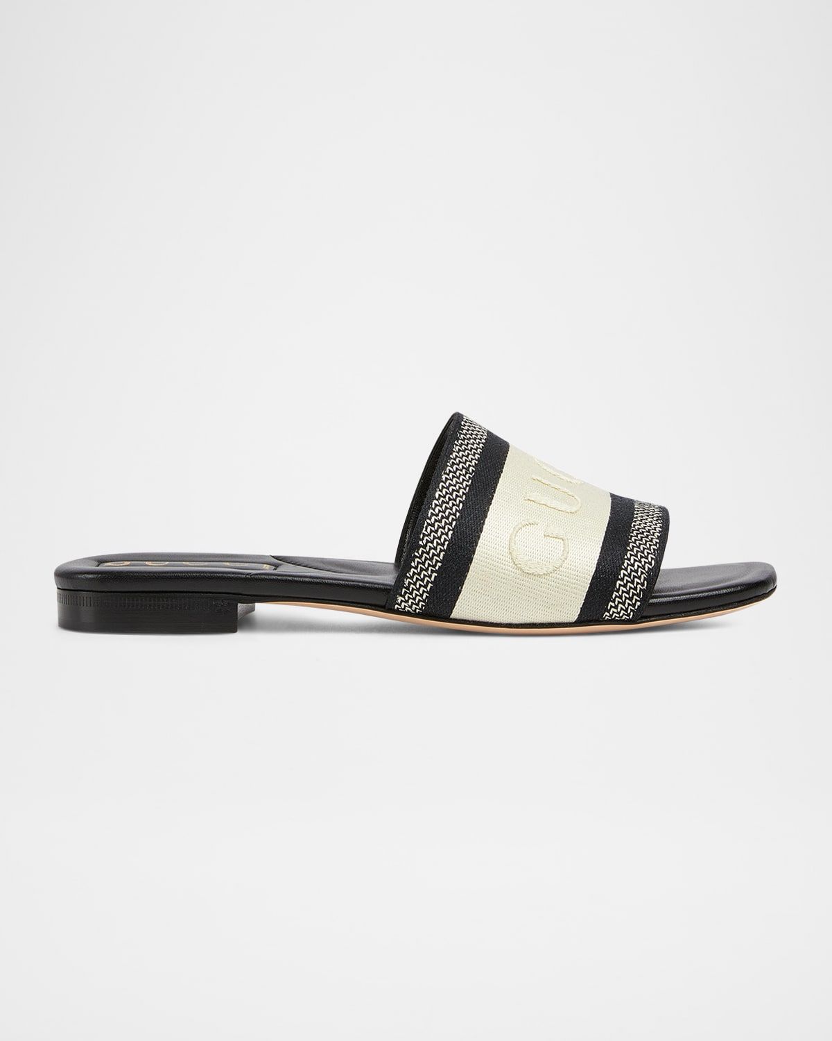 Jane Embroidered Cotton Flat Slide Sandals