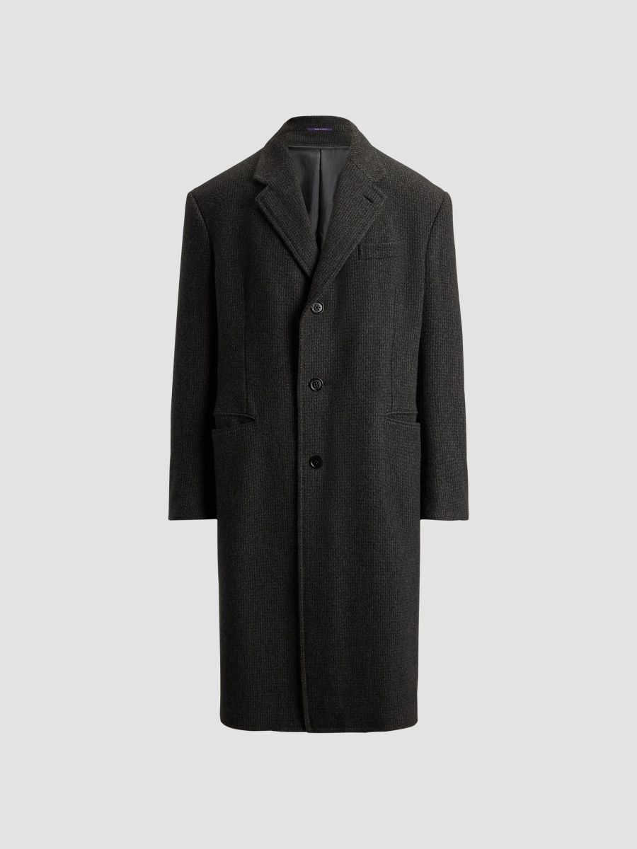 Ralph Lauren Purple Label Men's Glenn Houndstooth Wool-Cashmere Coat - Charcoal Multi - Size 48