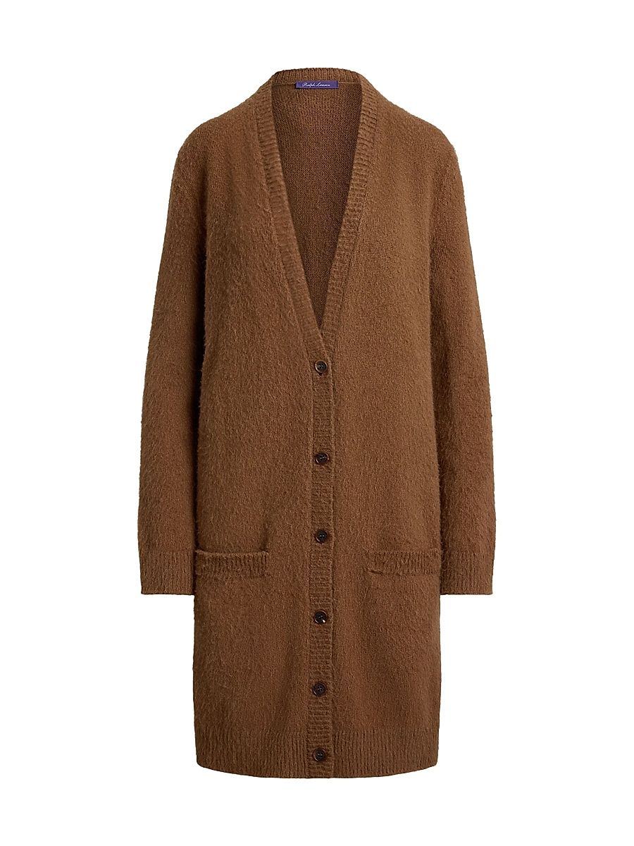 Women's Cashmere-Alpaca Wool Longline Cardigan - Cognac - Size Small