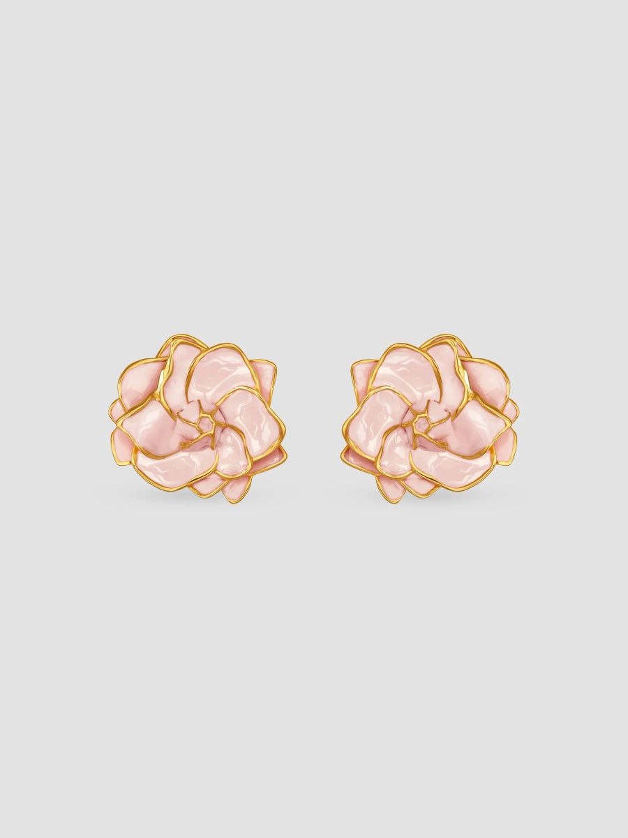 Oscar de la Renta Women's 24K-Gold-Plated & Enamel Gardenia Clip-On Stud Earrings - Pink