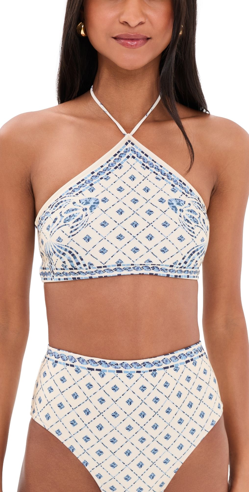 Shani Shemer Edie Bikini Top Blue Mosaic Print S