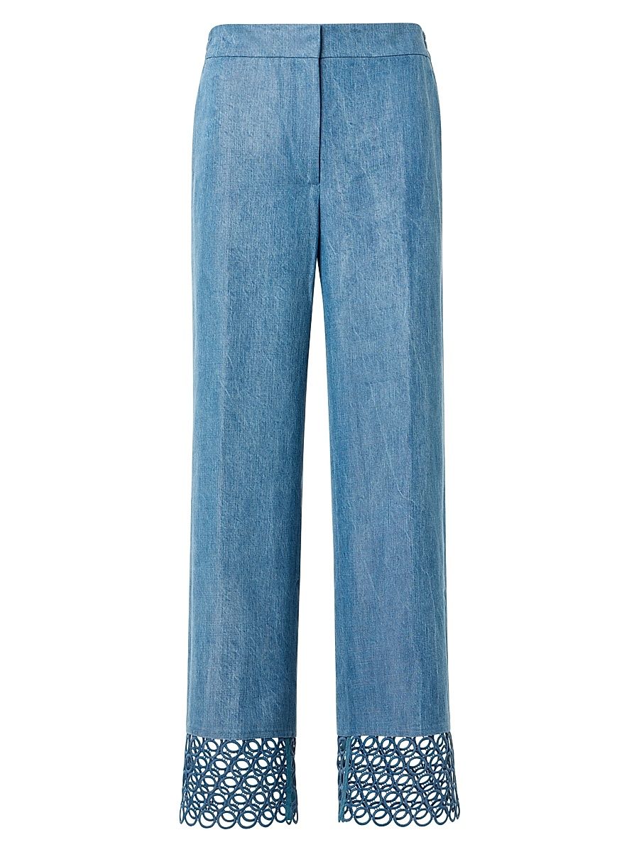 Women's Marlon Embellished Washed-Denim Straight-Leg Pants - Medium Blue Denim - Size 16