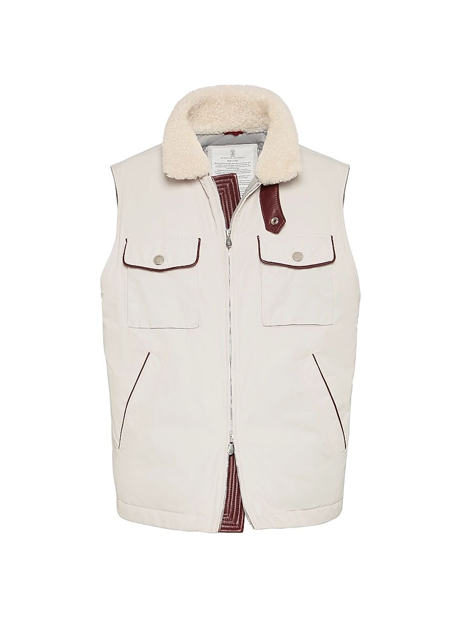 Men's Techno Satin Down Vest with Detachable Shearling Collar - Panama - Size XXL