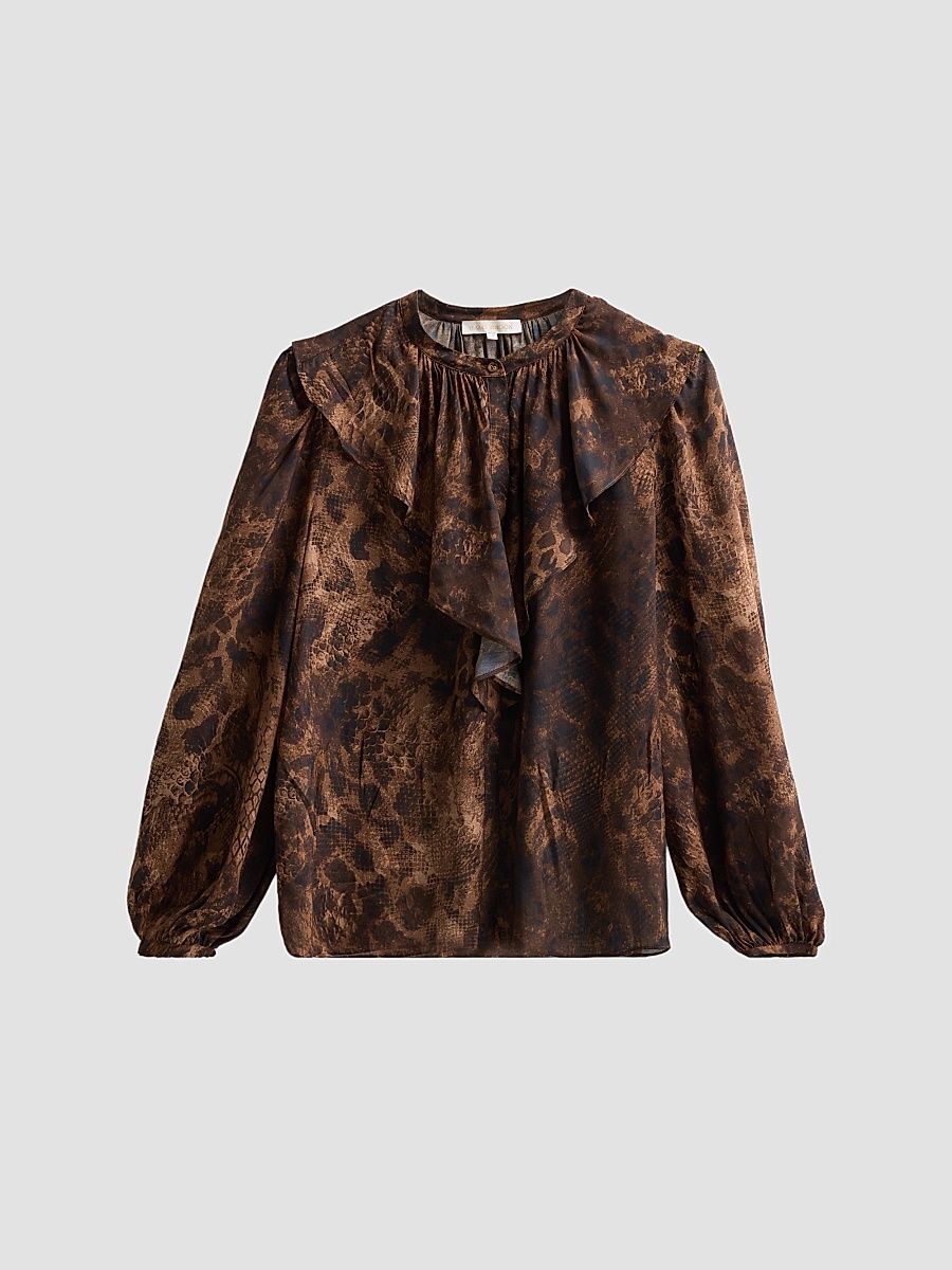 Women's Star Snakeskin-Print Satin Blouse - Heritage Brown Python - Size XL
