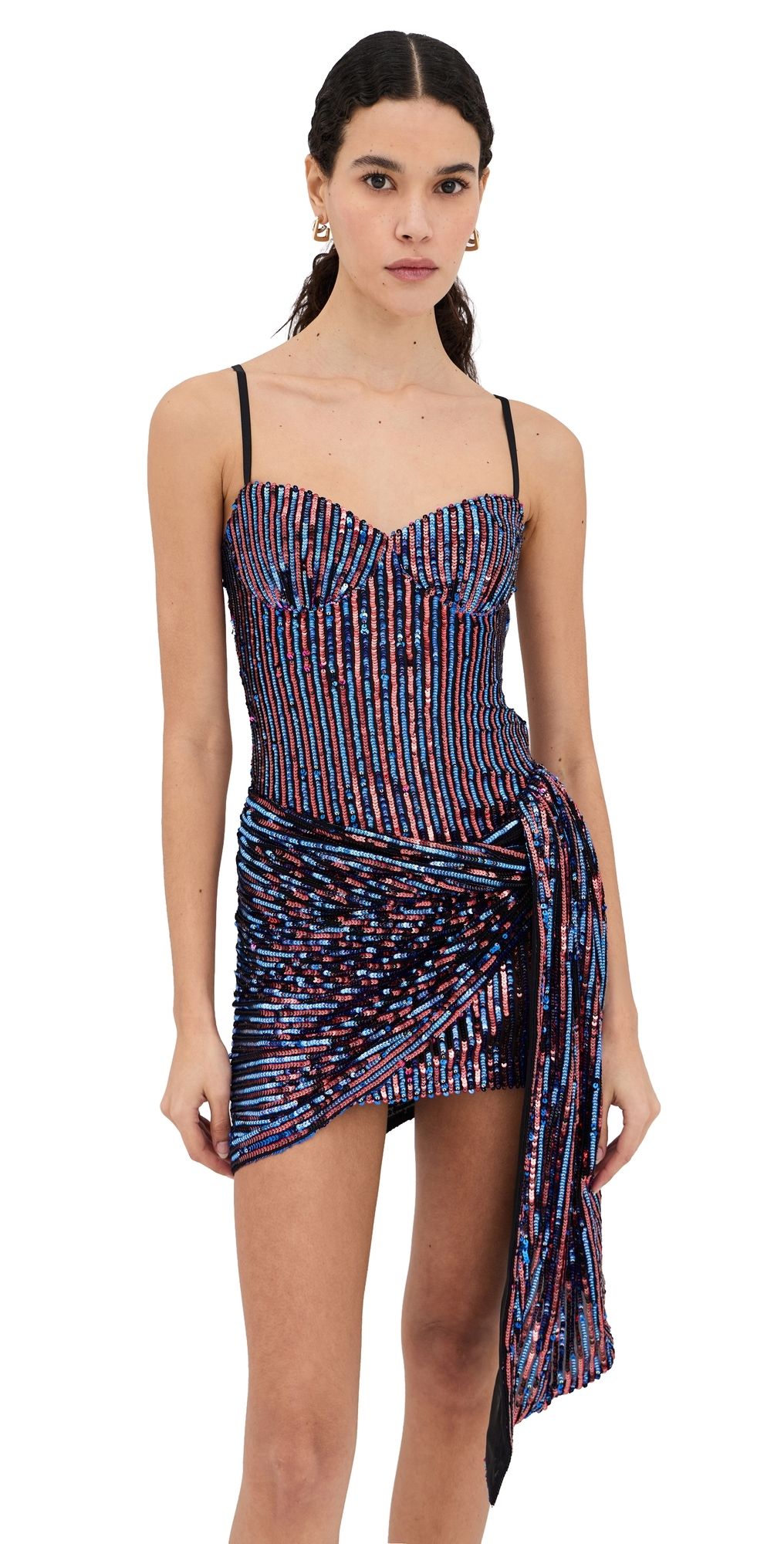 AREA Wrapped Sequin Mini Dress Red Multi S