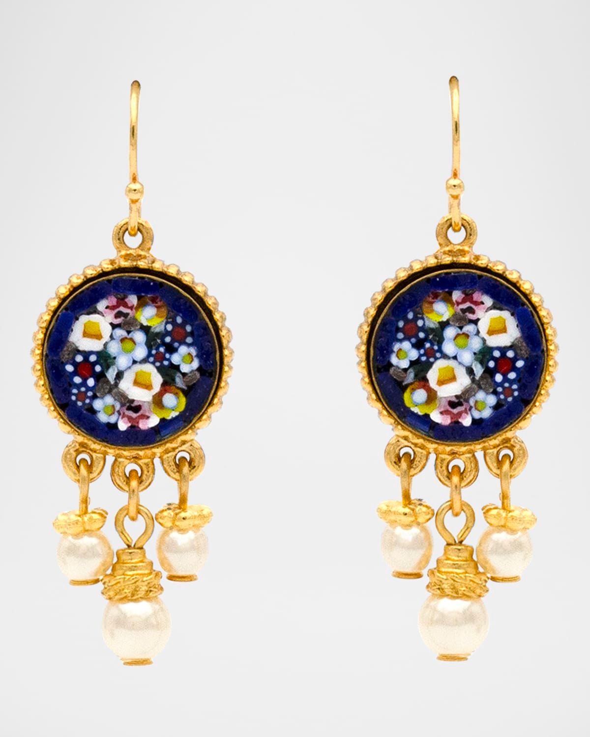24k Gold-Plated Triple Pearl Pendant Earrings
