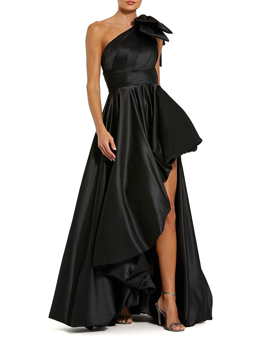 Women's Prom Satin One-Shoulder Gown - Black - Size 8