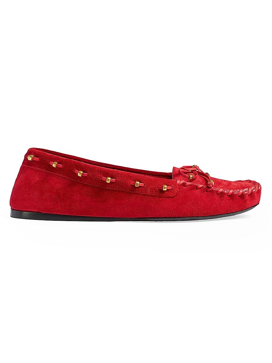 Women's Milly Bow-Detail Embellished Suede Moccasins - Lipstick - Size 11