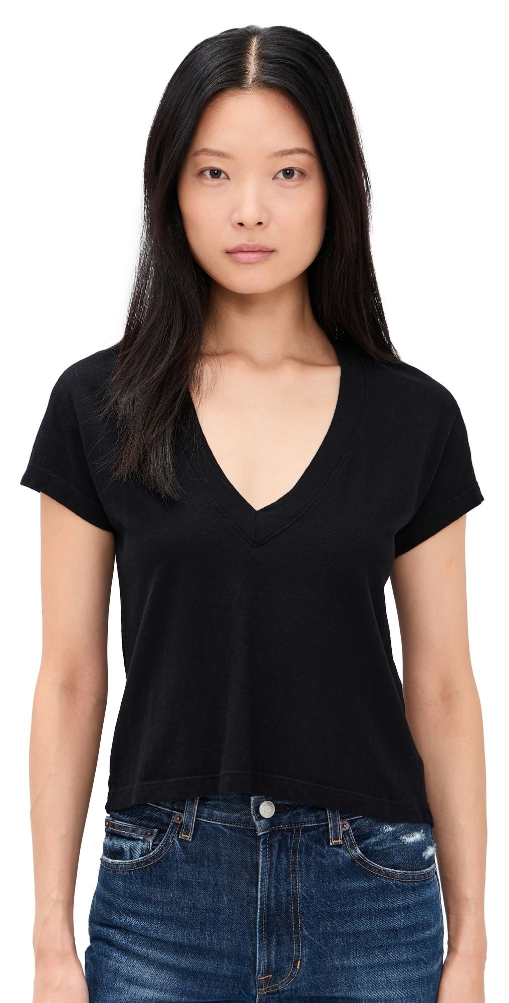 perfectwhitetee Recycled Cotton V Neck Tee True Black L
