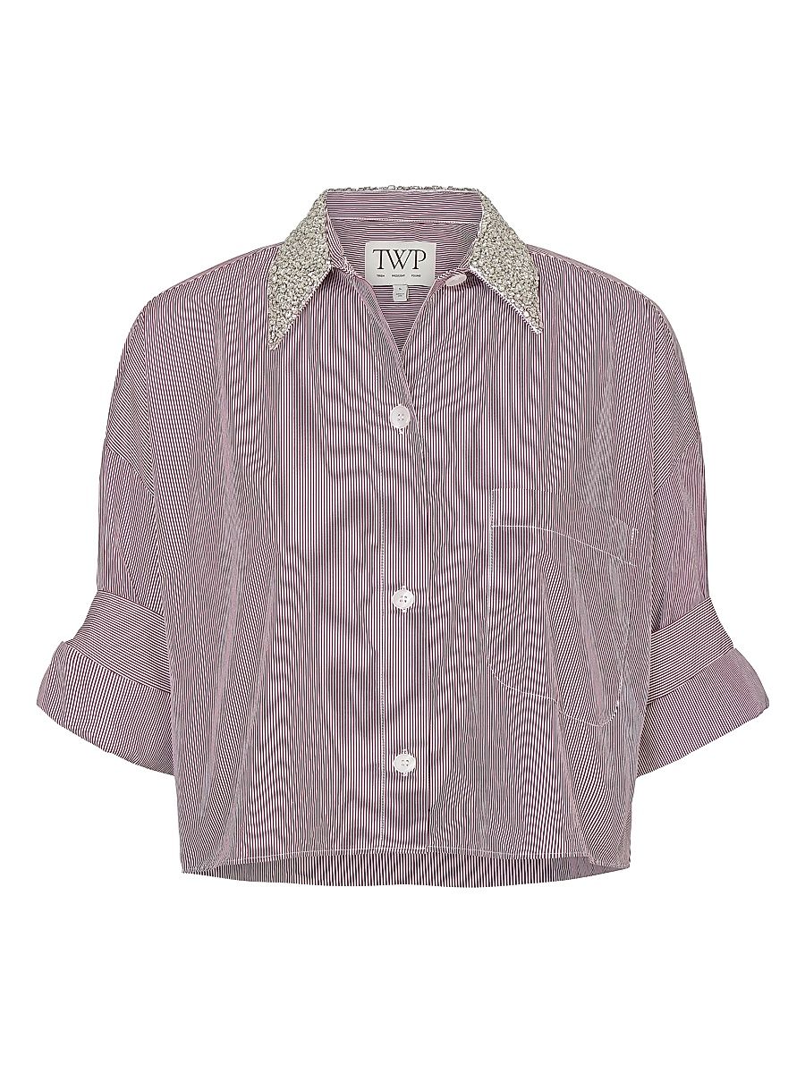 Women's Next Ex Crystal Collar Shirt - White Wine - Size Medium
