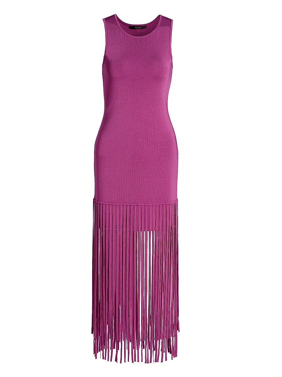 Women's Margaux Fringe-Accented Midi-Dress - Fuchsia - Size XL