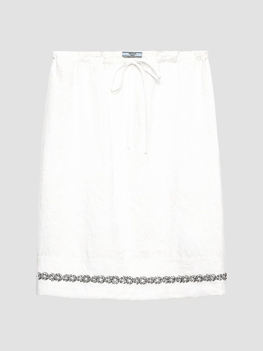 Women's Embroidered Slubbed Fabric Skirt - White - Size 10