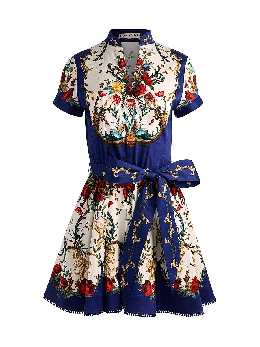 Women's Lucy Floral Tie-Waist Mini Shirtdress - Gilded Rose - Size 14
