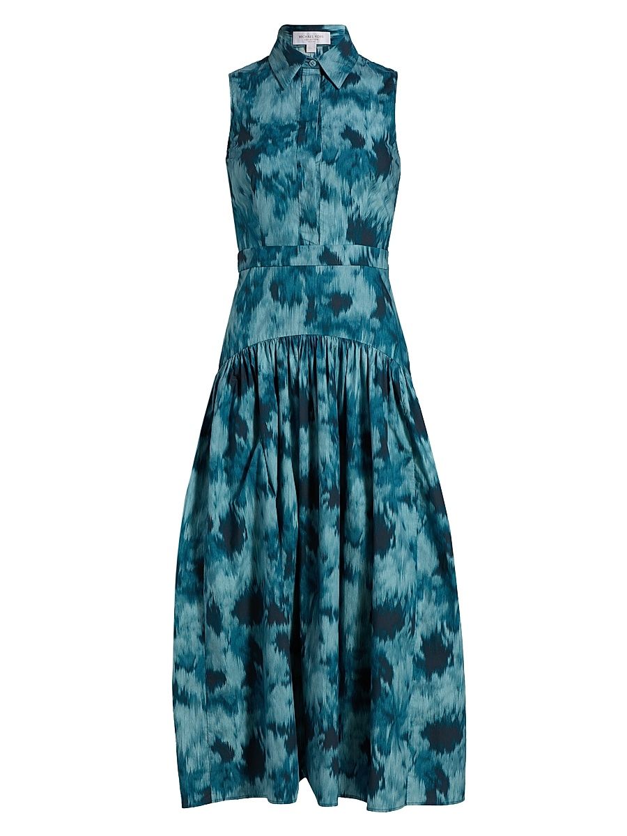 Women's Dropwaist Cotton Shirtdress - Seaglass Multi - Size 14